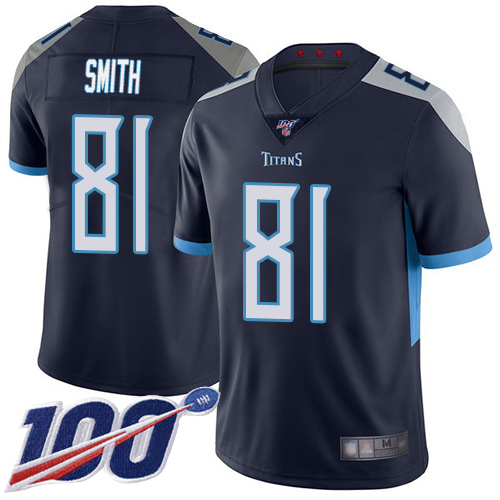 Tennessee Titans Limited Navy Blue Men Jonnu Smith Home Jersey NFL Football #81 100th Season Vapor Untouchable